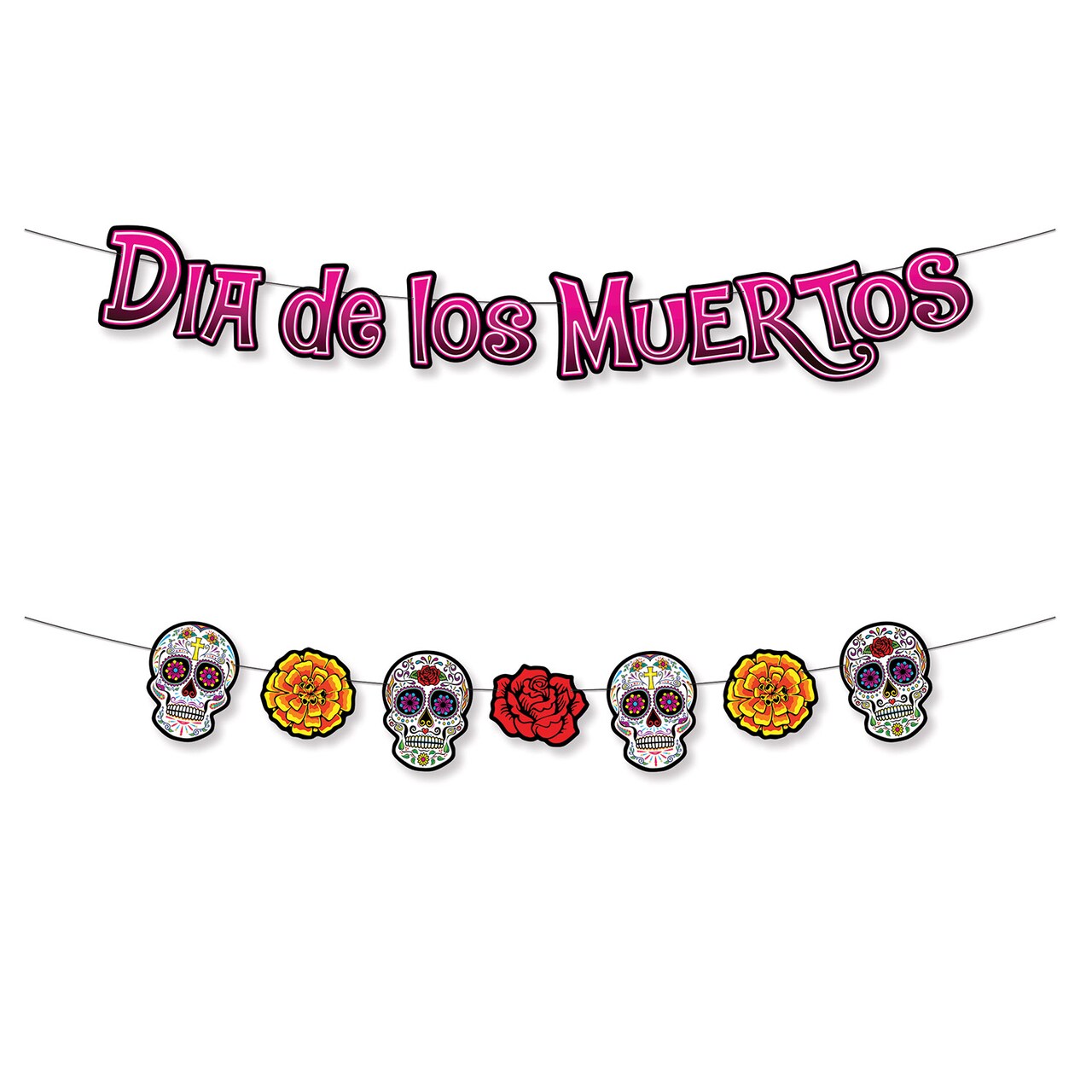 Beistle 7½in. x 5Feet 6in. Standard Dia De Los Muertos Streamer Set - 12 Pack